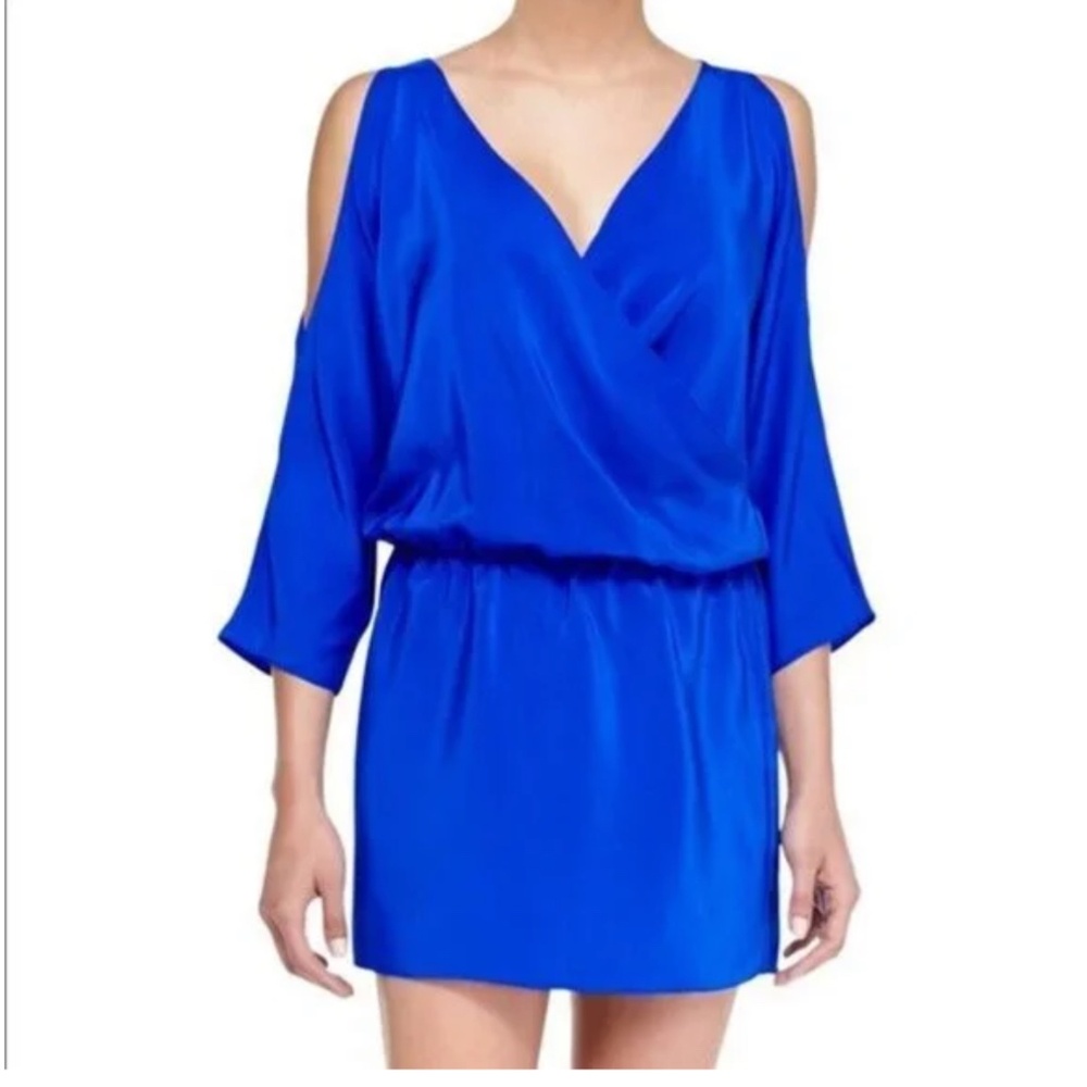 Amanda Uprichard Cold Shoulder Mini Dress Women Size S Blue Satin Silk